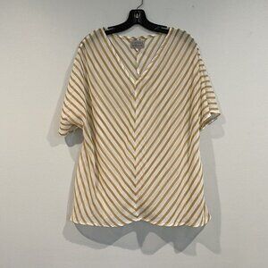 Sapphire Silhouette Gold and White Striped Sheer Blouse - Size Medium?